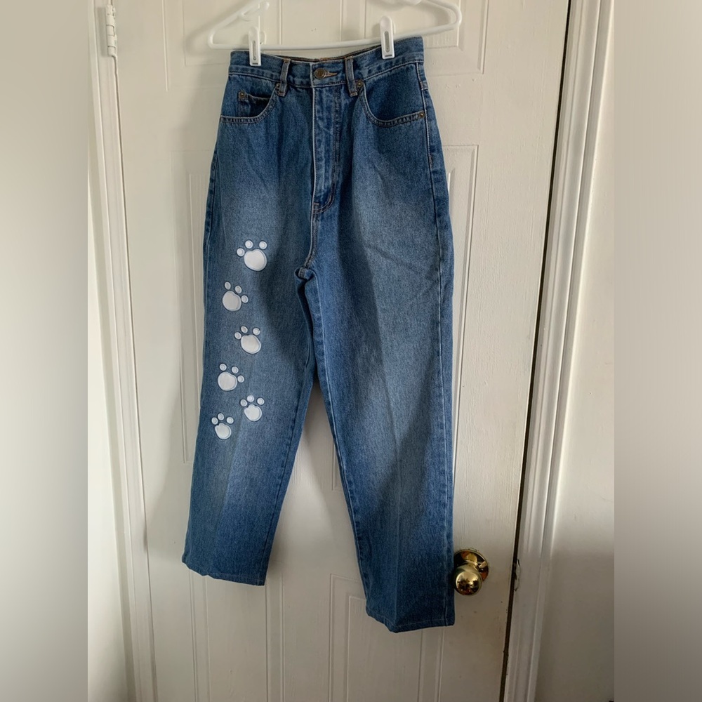 Vintage Y2K Retro Rego Dog Paw Print High Rise Straight Leg Jeans Size 26